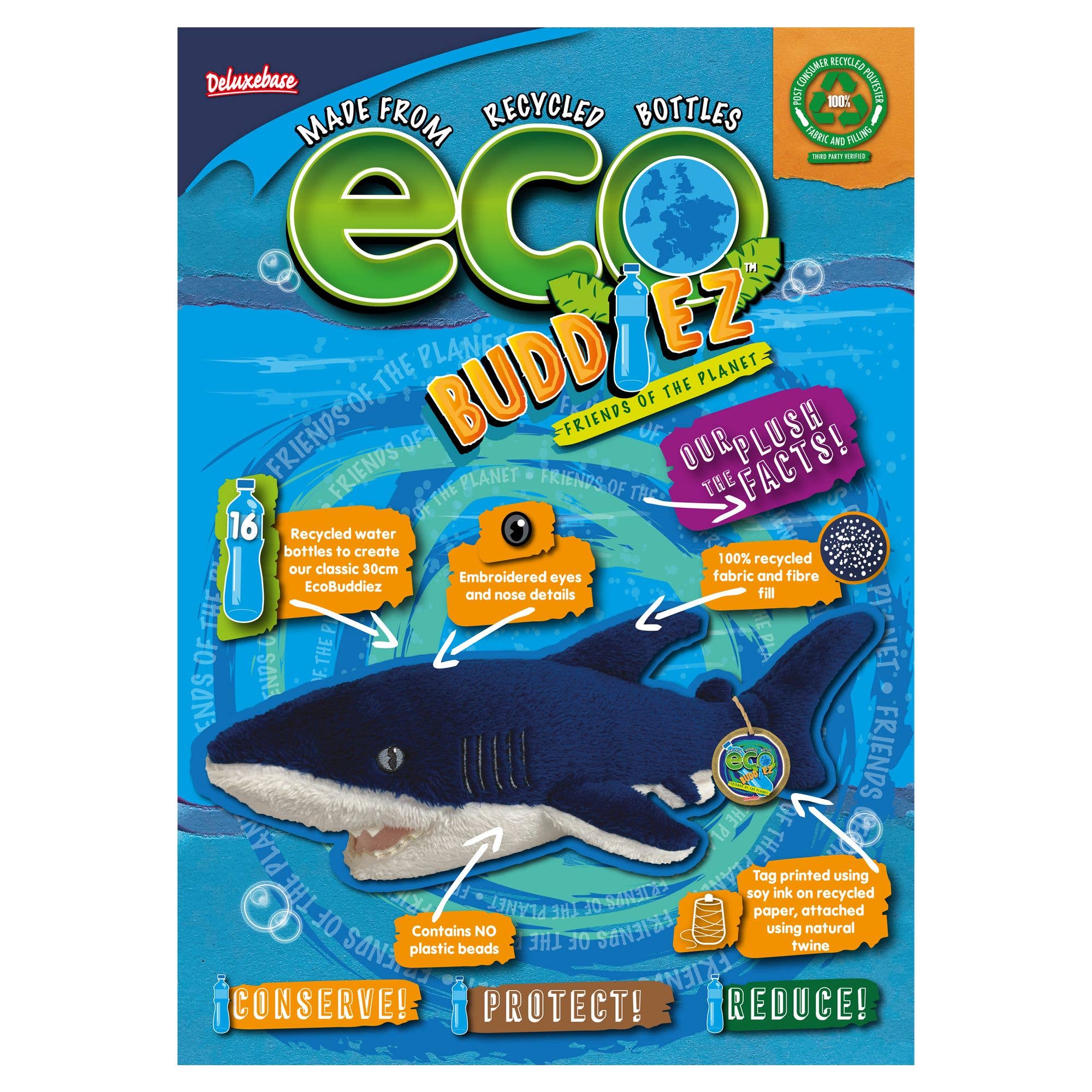 Deluxebase - Wholesale Stuffed/Plush Toy - Kids & Baby - EcoBuddiez Medium Eco-Friendly Plush - Mako Shark1