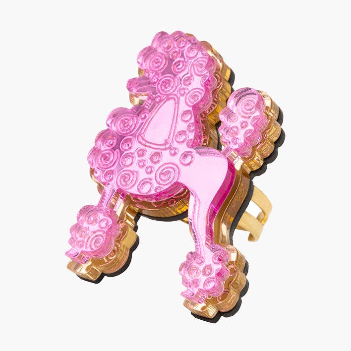 POODLE RING / PINK METALLIC ACRYLIC for wholesale by Rijkje Jewelry
