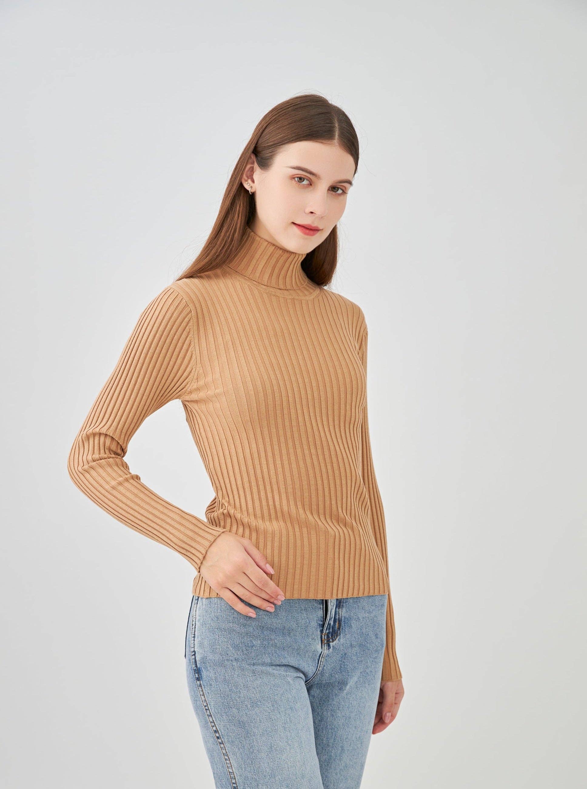 jw.atelier - Vendita all'ingrosso Maglione tricot - Donna - Maglione dolcevita a coste in seta elasticizzata14