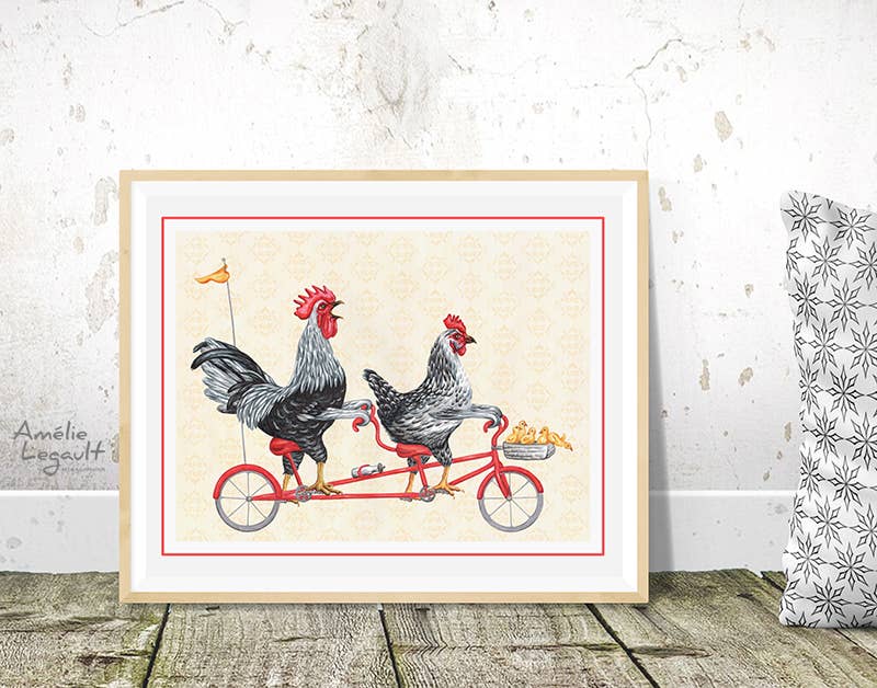 Sardines Studio - Wholesale Art Print - Chickens riding a Bike Art Print1