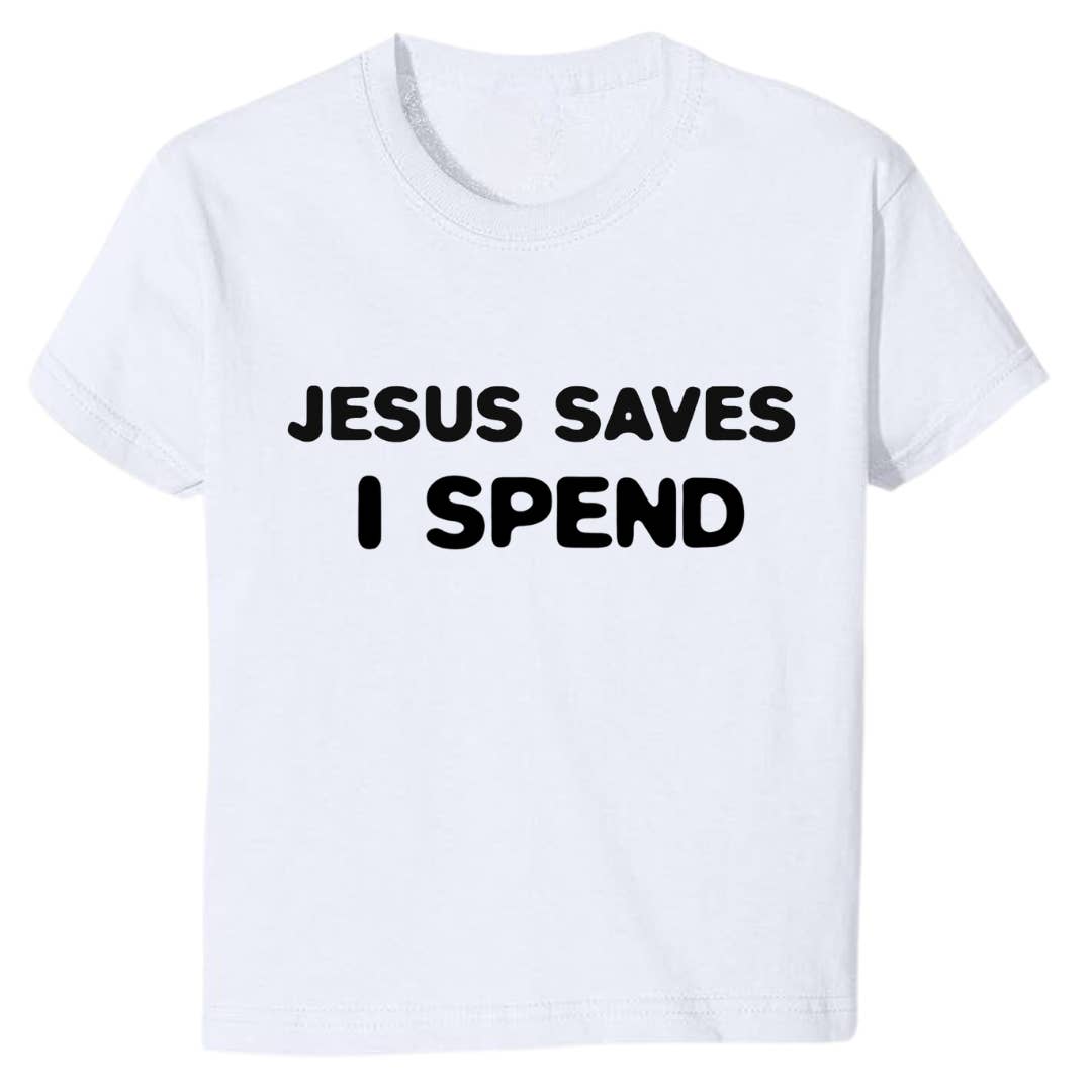 ZZZEBRAAA LIMITED - Venta al por mayor Camiseta serigrafiada - Mujer - Jesús salva, yo gasto - Camiseta corta - Y2K - Hecha a mano