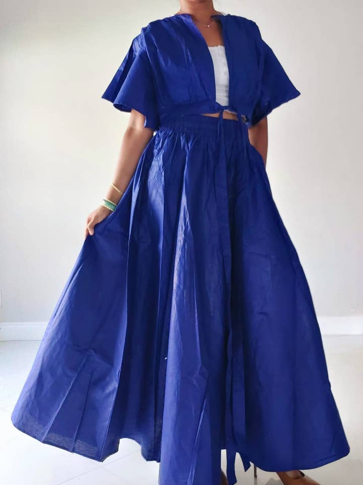 Jupe unie et haut court pour femmes - Bleu royal pour la vente par India Batik