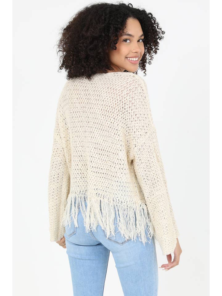 ANGIE - Wholesale Knit Sweater - Women's - XHN03-ASIS V NECK FRINGE HEM PULLOVER SWEATER9