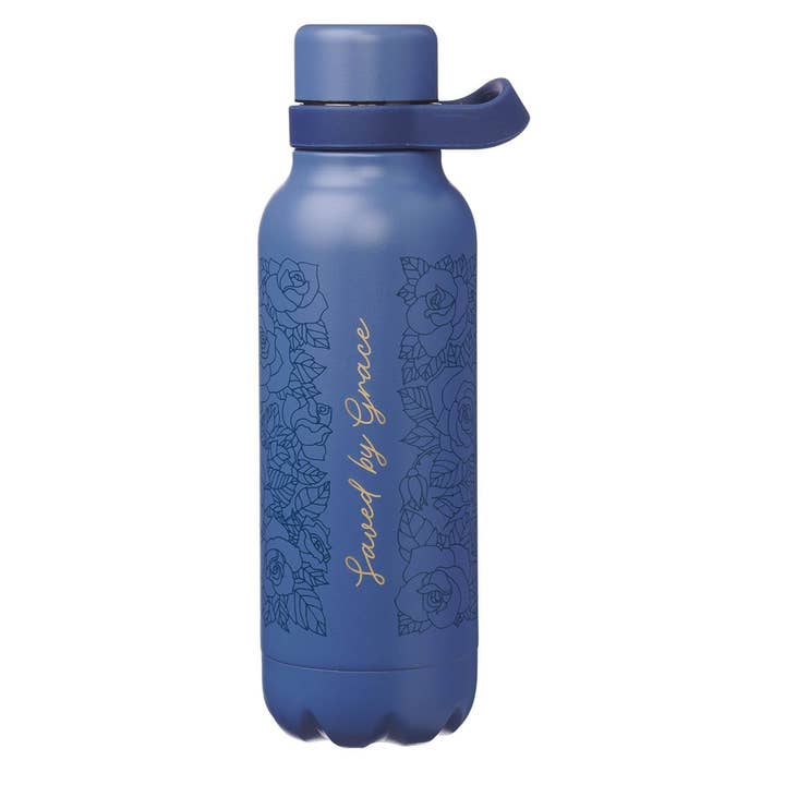 Water Bottle SS Blue Saved By Grace for wholesale by Christian Art Gifts