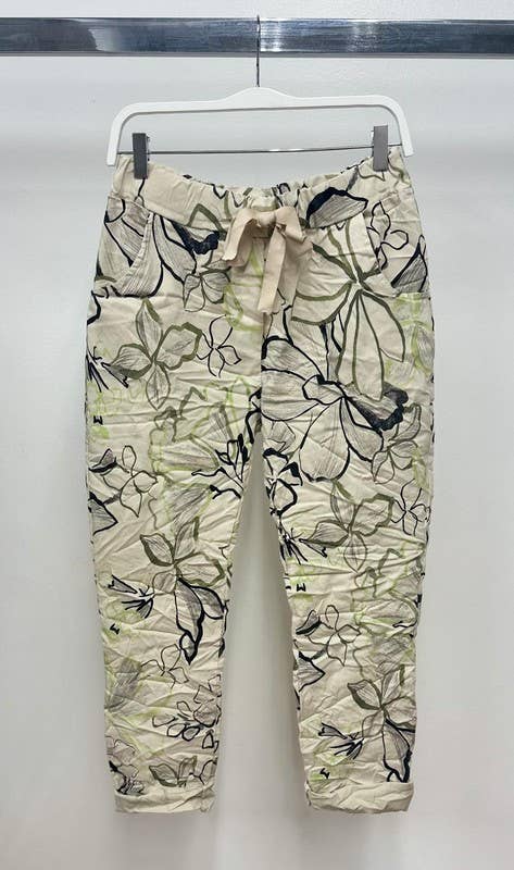 VENTI6 - Wholesale Pants - Women's - ART FLORAL PRINT CRINKLE JOGGER PANTS (21366-ARTFLORAL)8