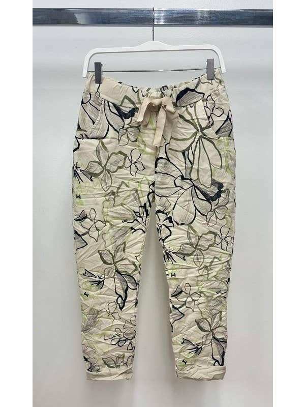 VENTI6 - Wholesale Pants - Women's - ART FLORAL PRINT CRINKLE JOGGER PANTS (21366-ARTFLORAL)8