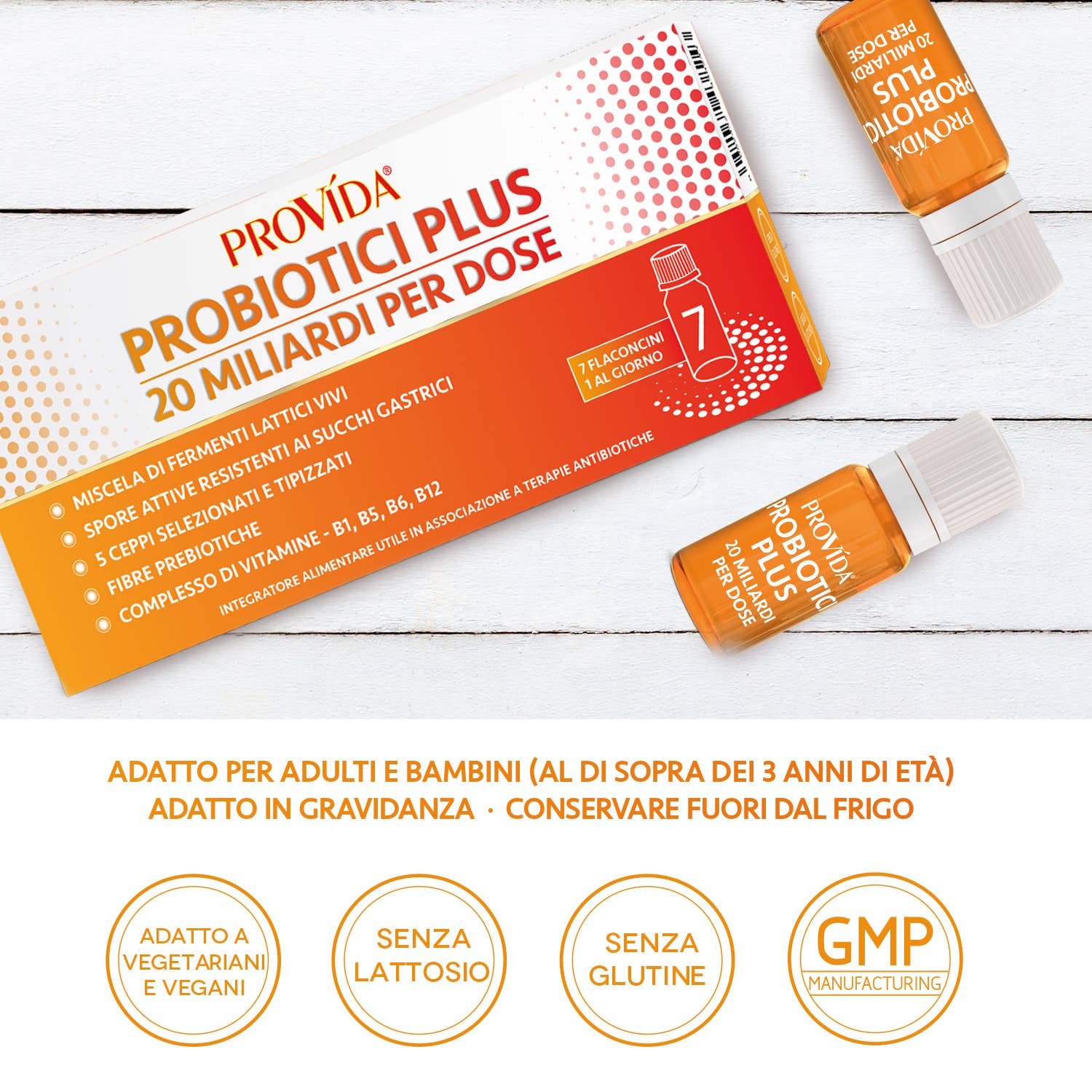 OPTIMA NATURALS - Vendita all'ingrosso Vitamine/integratori orali - Provida Probiotici Plus - 20 miliardi per dose - 7 flaconcin10