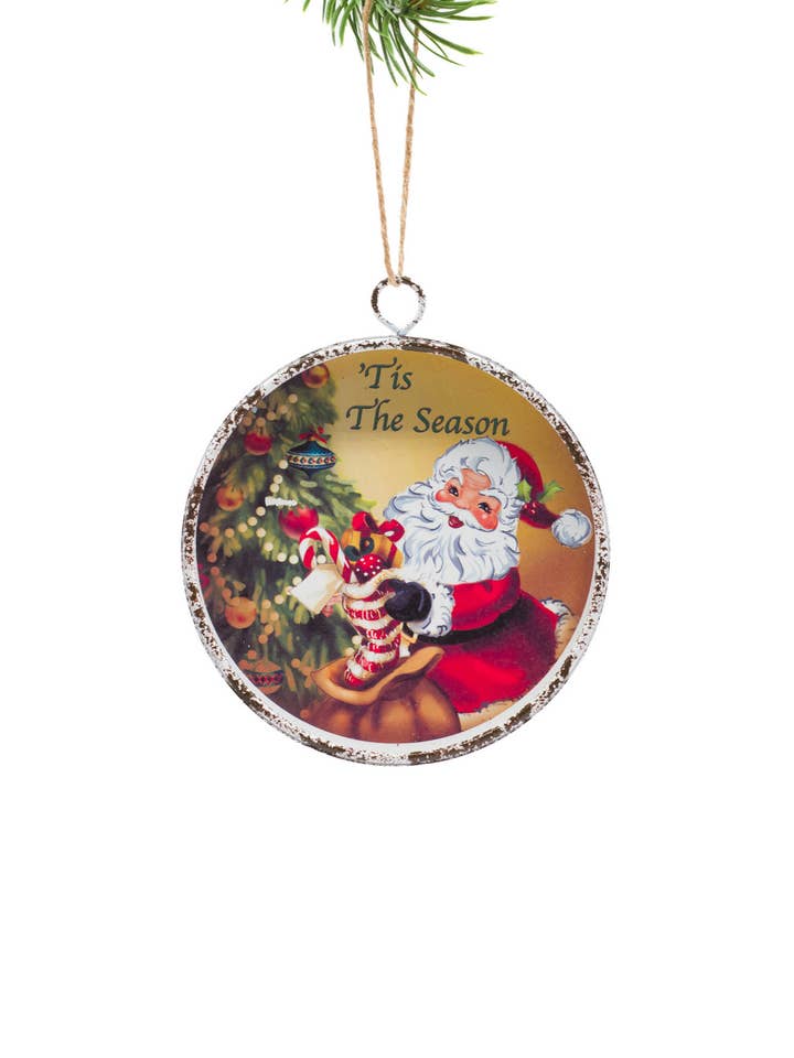 Yellow Framed Ornament with Santa on the Job for wholesale by Starlight Collection