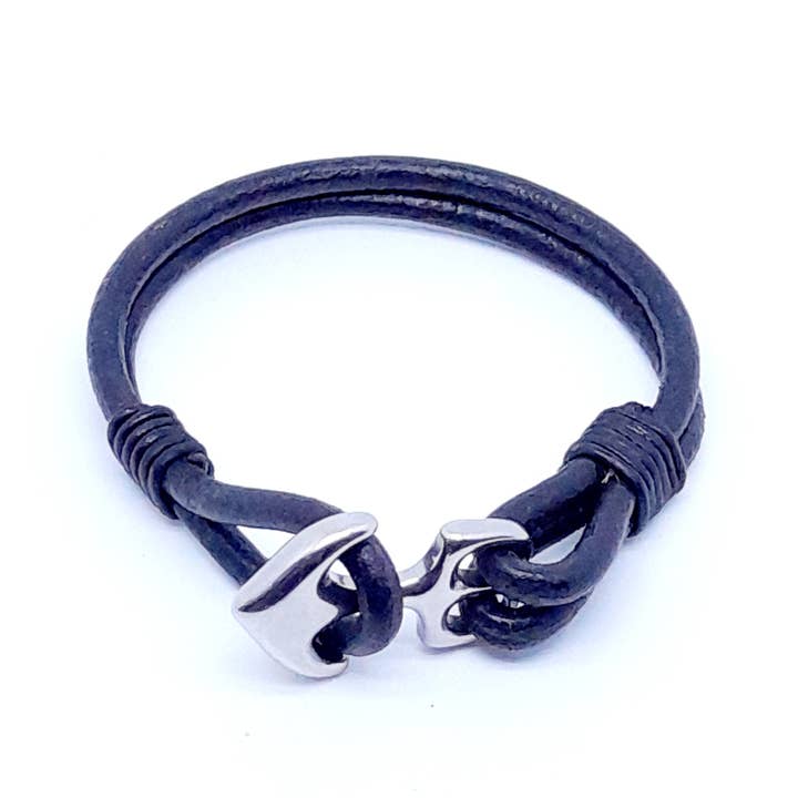 marenostrum créations - Wholesale Woven/Braided Bracelet - Stainless steel anchor leather bracelet1
