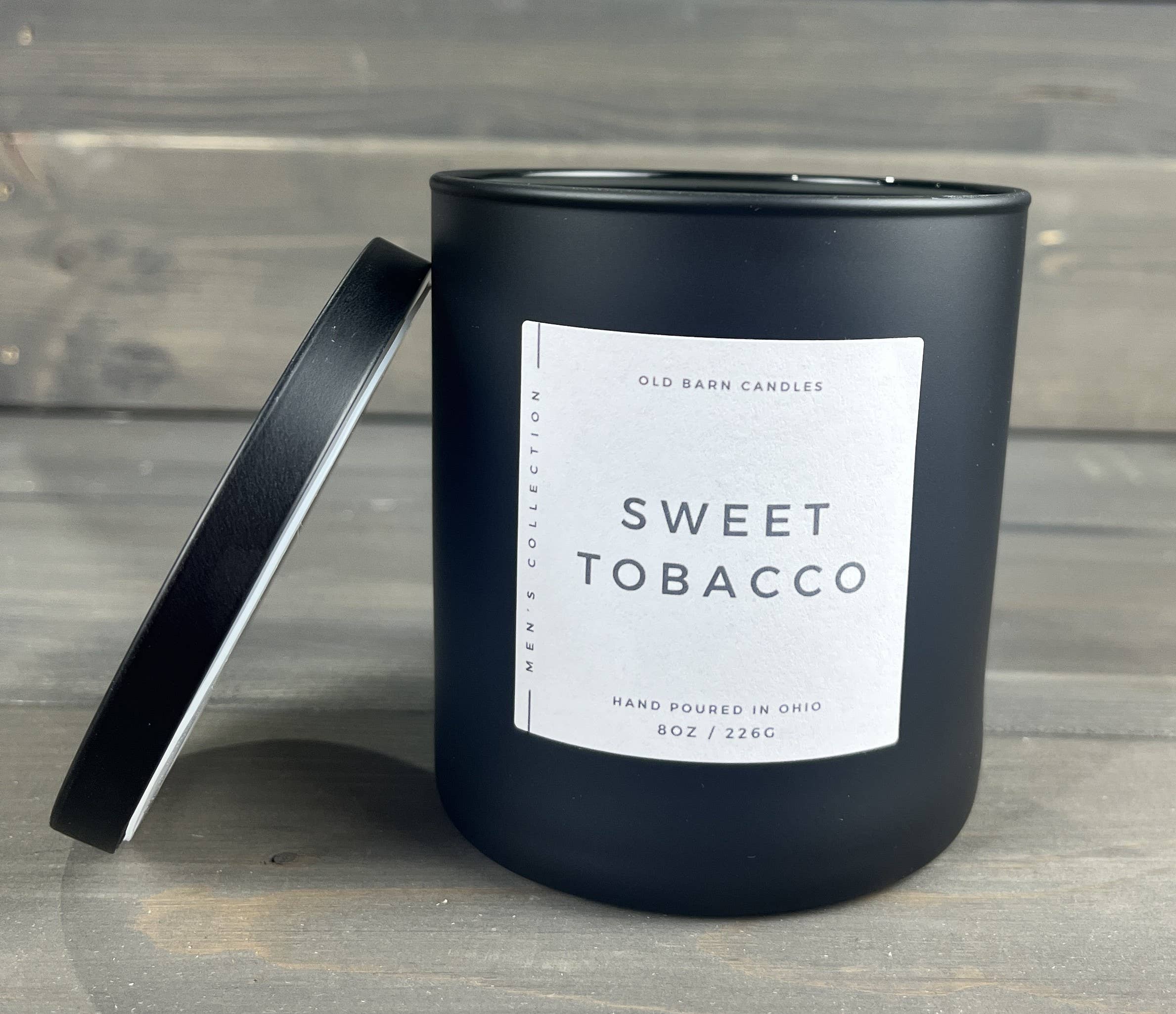 Old Barn Candles - Wholesale Jar/Filled Candle - Sweet Tobacco Matte Black Soy Jar Candle Wood Wick Masculine2