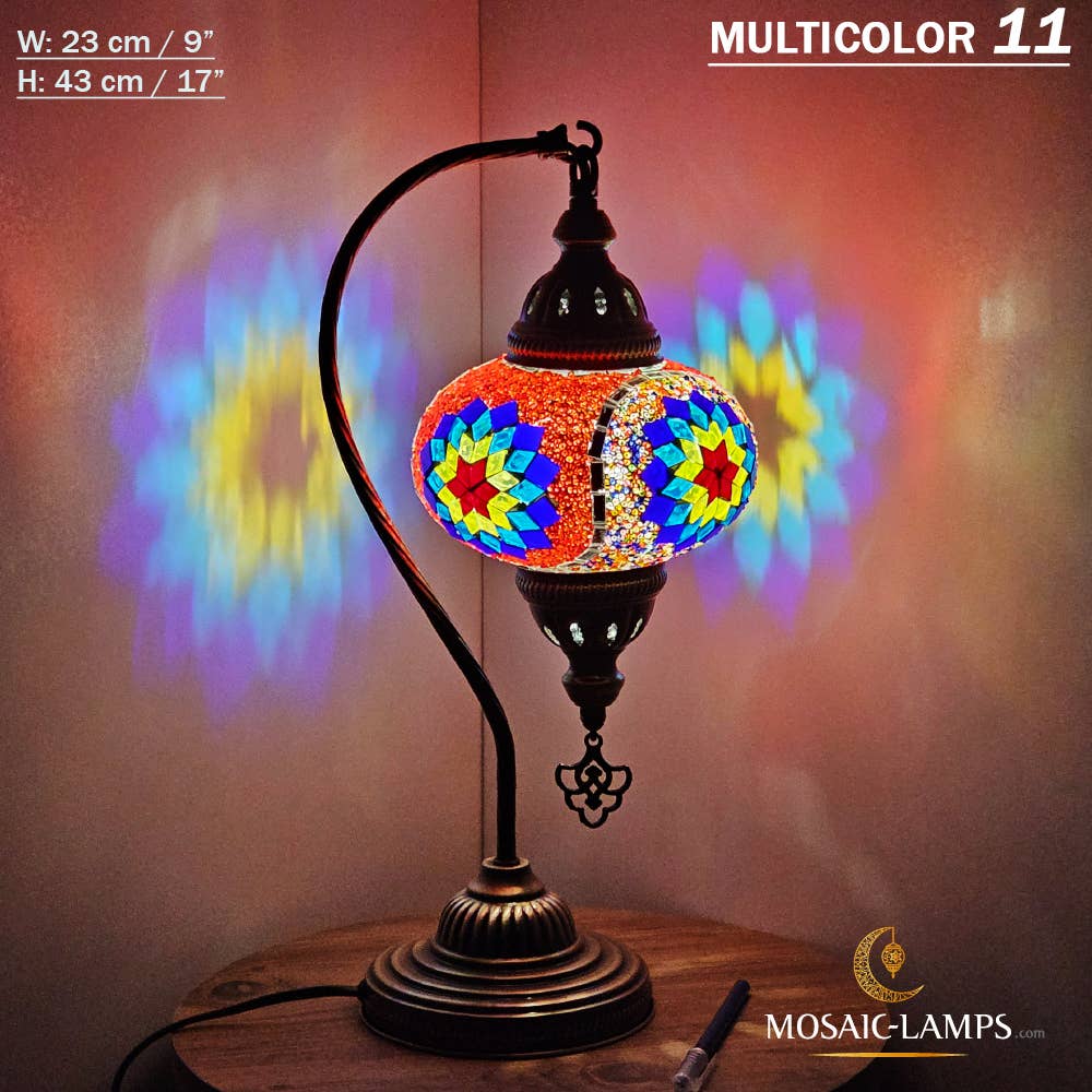 Mosaic Lamps - Wholesale Accent/Desk Lamp - 10+Colors - Gooseneck Large Globe Mosaic Table Lamp, Turkish50
