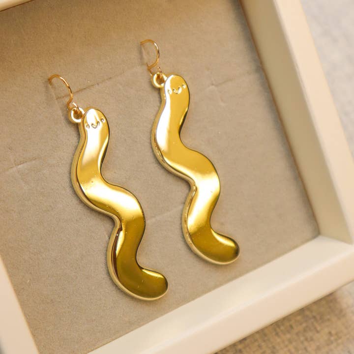Ocean Hughes - Wholesale Dangle Earrings - Gold Wiggle Worm Enamel Earrings0