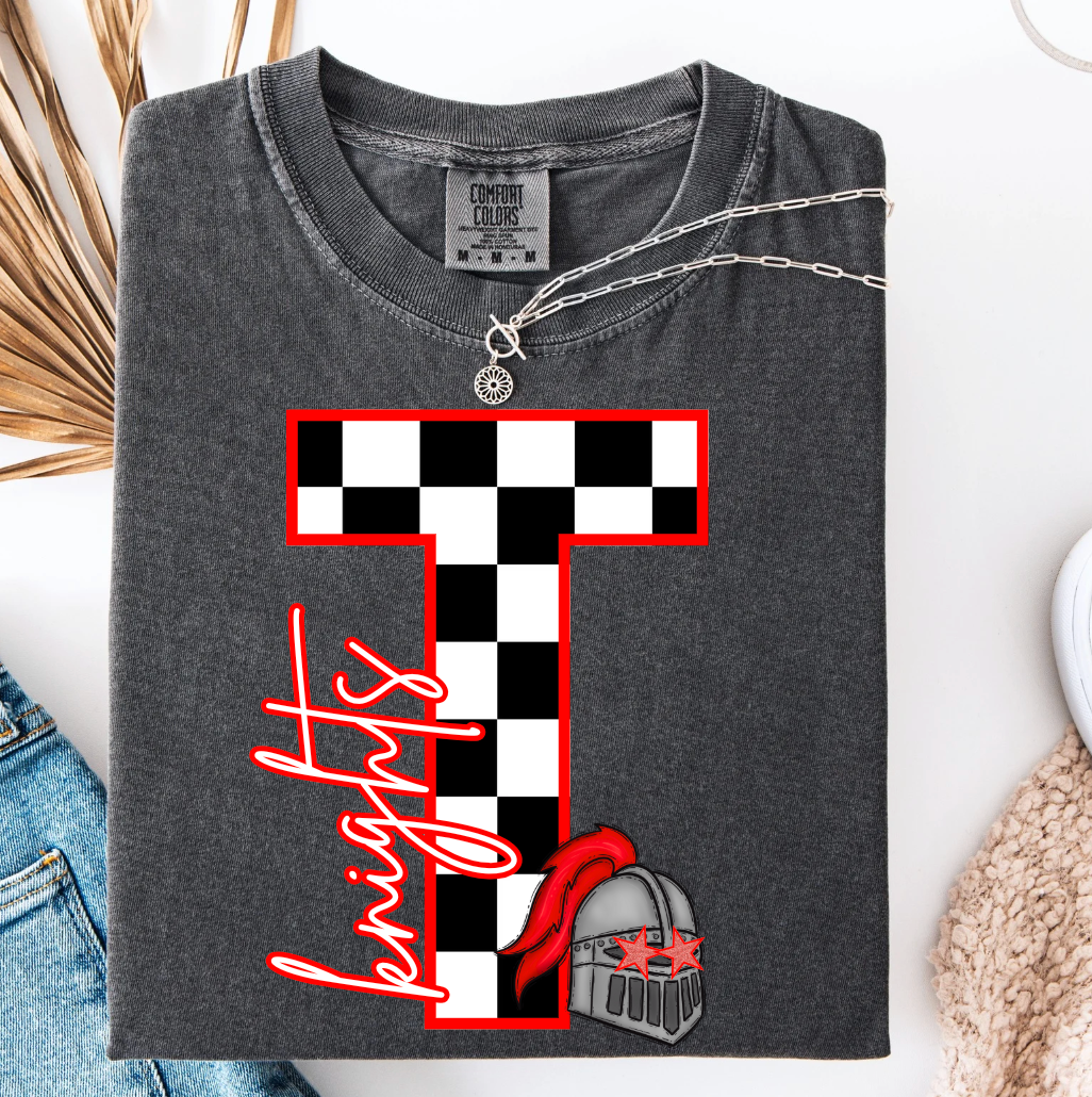  Pepper Block Letter Checker Graphic Tee for wholesale on Faire9