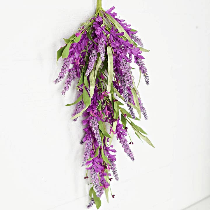 Impressive Enterprises, Inc. - Wholesale Artificial Flowers - 35613-28inL Teardrop-Purple Cluster Flowers with Heather