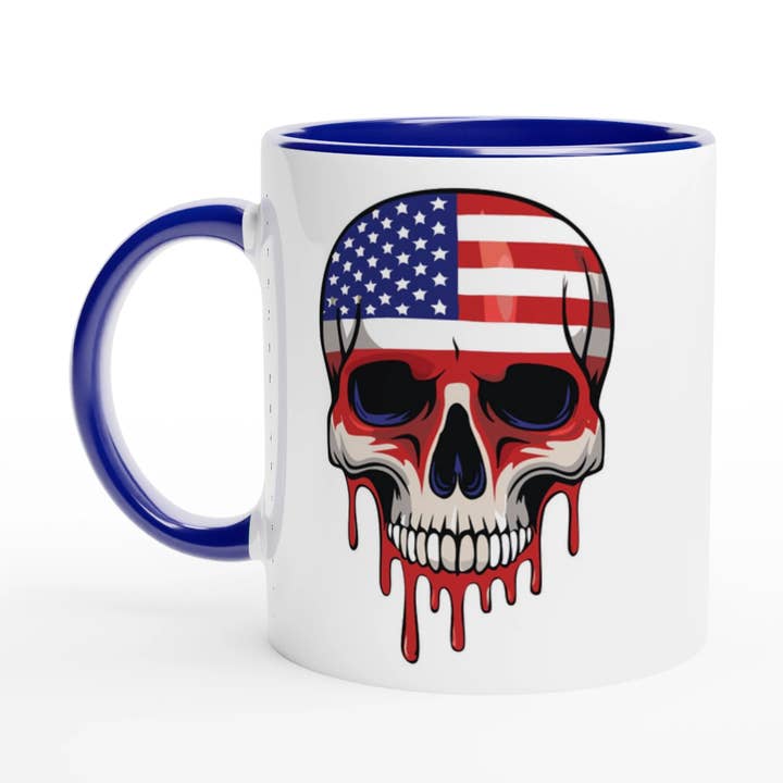 Tazza in ceramica bianca da 11oz "American to the Bone" con interno colorato per la vendita all'ingrosso da parte di Firestorm Prepper Coffee