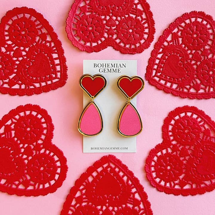 Valentines Heart Teardrop Earrings for wholesale by BOHEMIAN GEMME