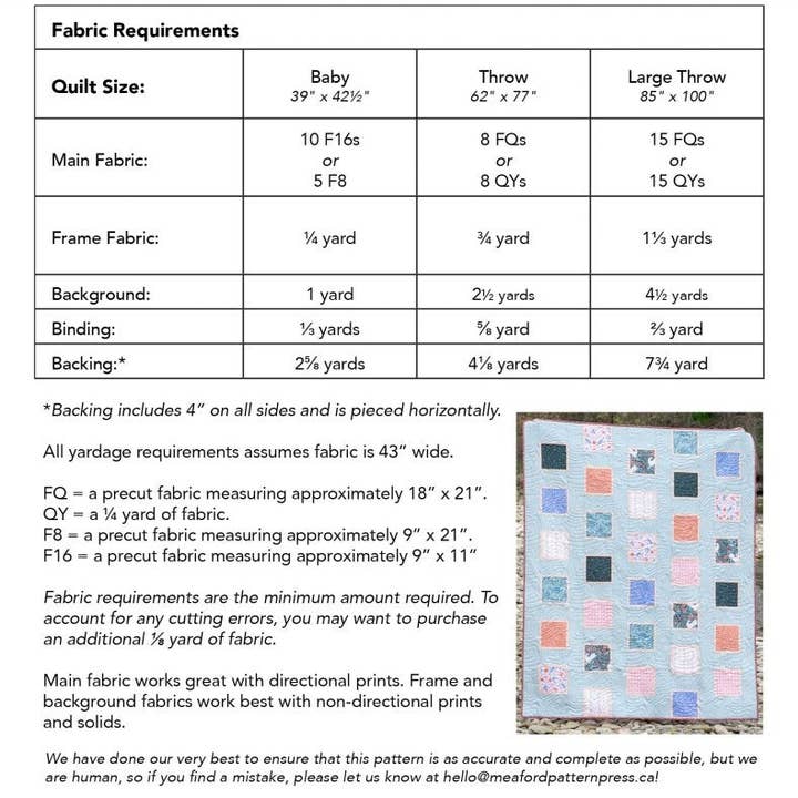 Meaford Pattern Press - Wholesale Craft Sewing Kit - Peter's Pictures Quilt Pattern - printed1