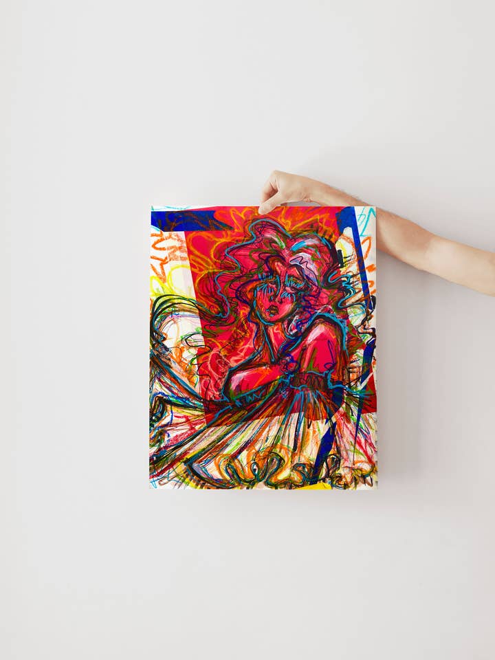 Trippy eklektisk regnbue mode skitse portræt kunsttryk for engroshandel hos Rhinestone Rodeo Art