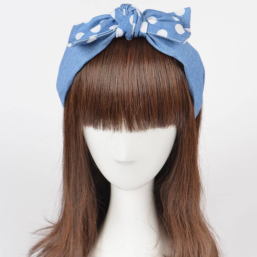 3AM BY H&D ACCESSORIES - Wholesale Fashion Headband - Women's - Polka Dot Denim Ribbon Headband4