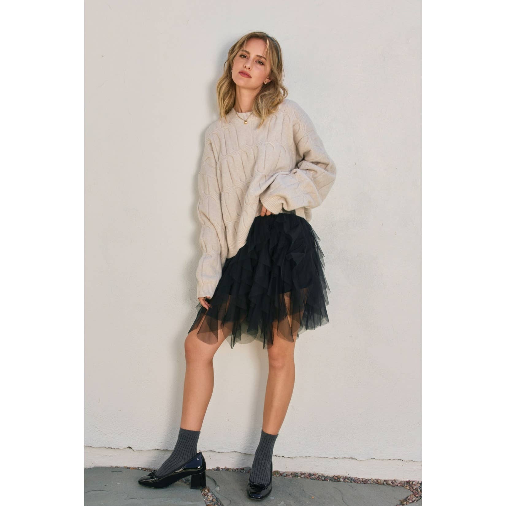 Dress Forum - Venta al por mayor Jersey de punto - Mujer - Jersey de Punto Trenzado Relajado Frosted Mesa3