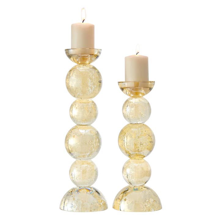 Danya B - Wholesale Candle Holder - Enya Champagne Gold Bubble Glass Orb Candle Holder Set of 2