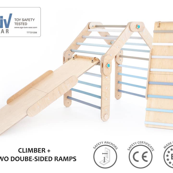 HappyMoon - Wholesale Wood Toy - Kids - HappyMoon® Blue Activity Gym with Two Ramps