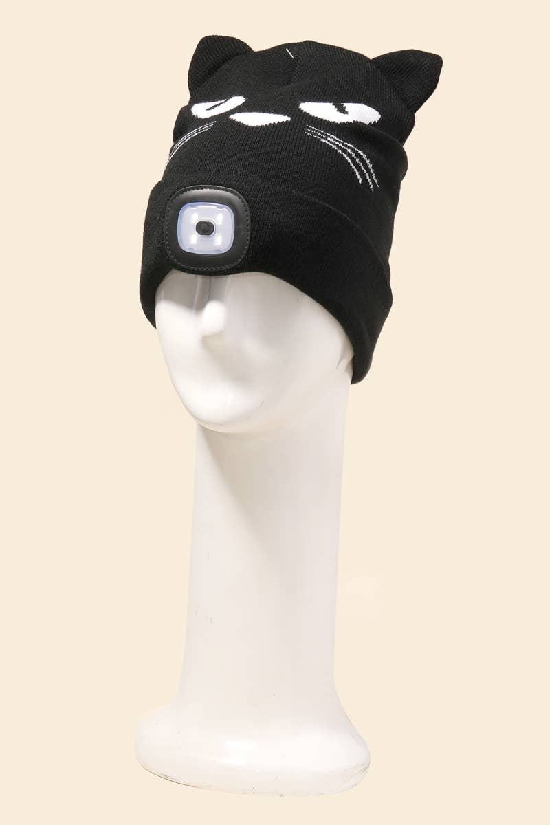 BLACK Head Torch Cat Ears Beanie for wholesale on Faire0