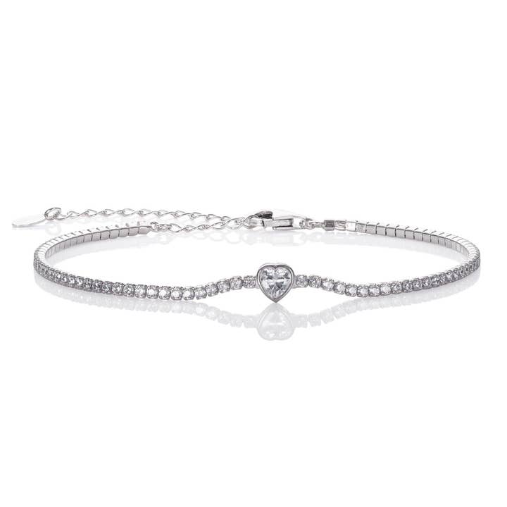 Bracelet tennis mince en argent sterling 925 avec pierre en forme de cœur pour la vente par Namana