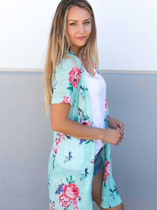 Tickled Teal – Engroshandel Cardigan - Dame – Blomstret kortærmet gennemsigtig strik cardigan7