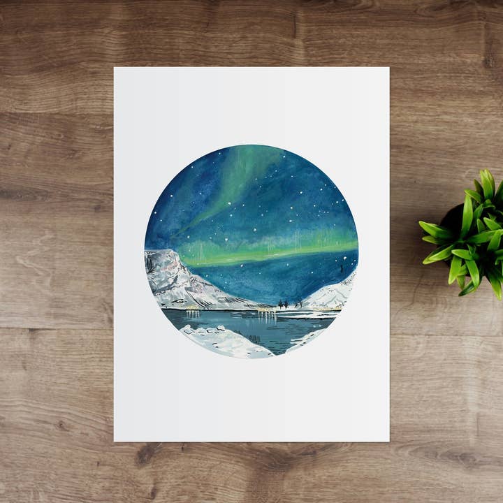 Stampa artistica dell'aurora boreale della Groen per la vendita all'ingrosso da parte di Charis Raine Illustration