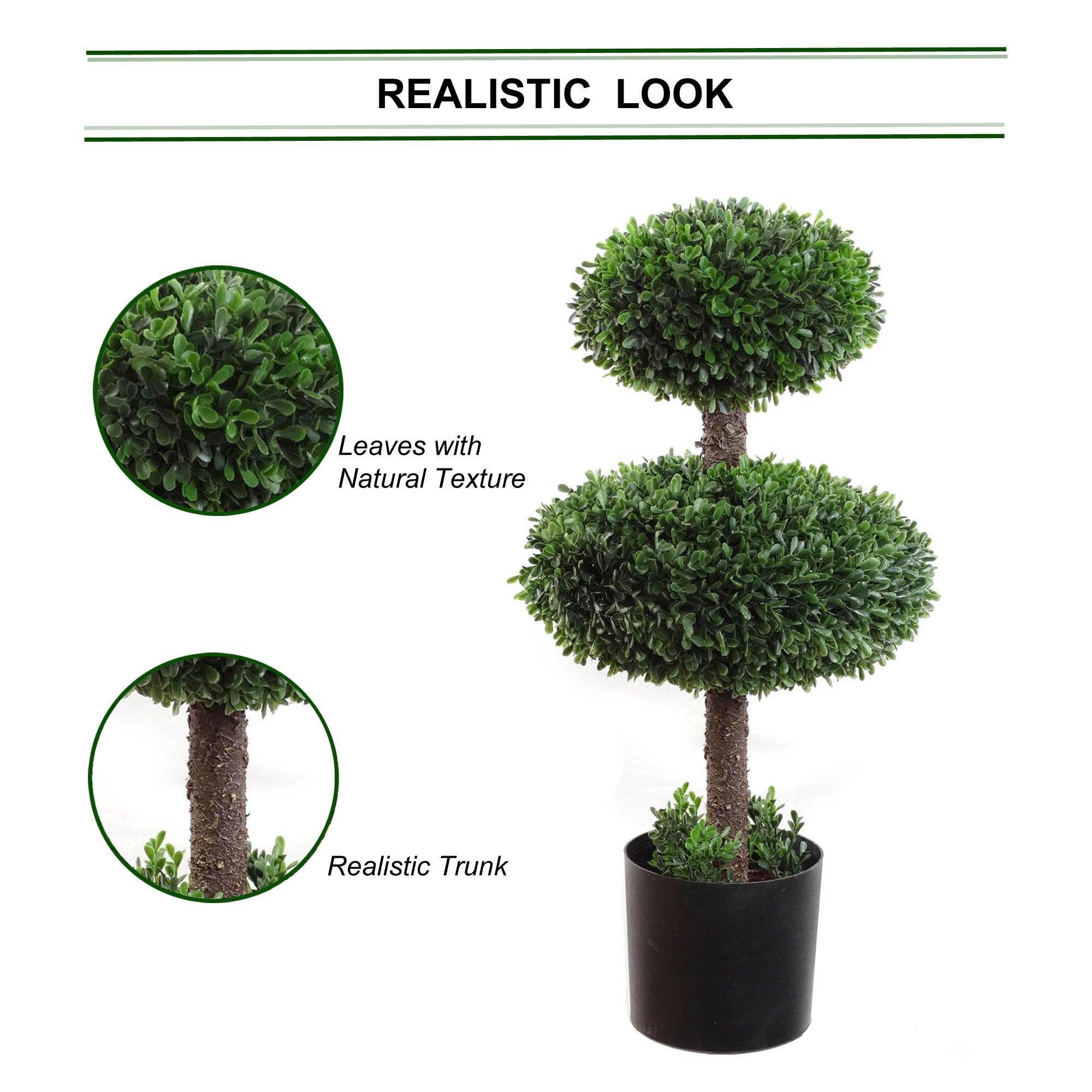 Larksilk - Wholesale Artificial Plant - Elegant 27" Double Ball Boxwood Topiary Faux2