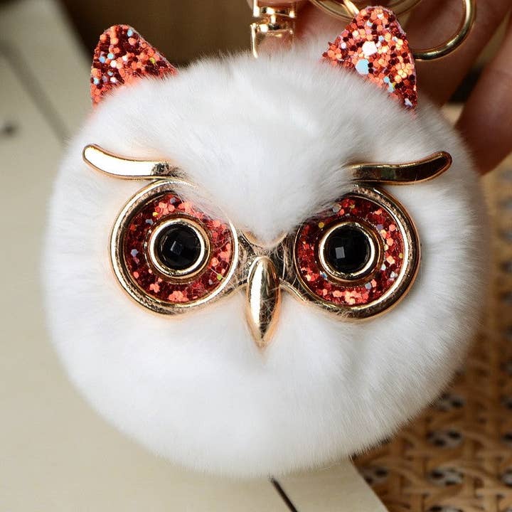FurDecoration - Wholesale Keychain – Women's - Adorable Rex Rabbit Fur Owl Keychain7