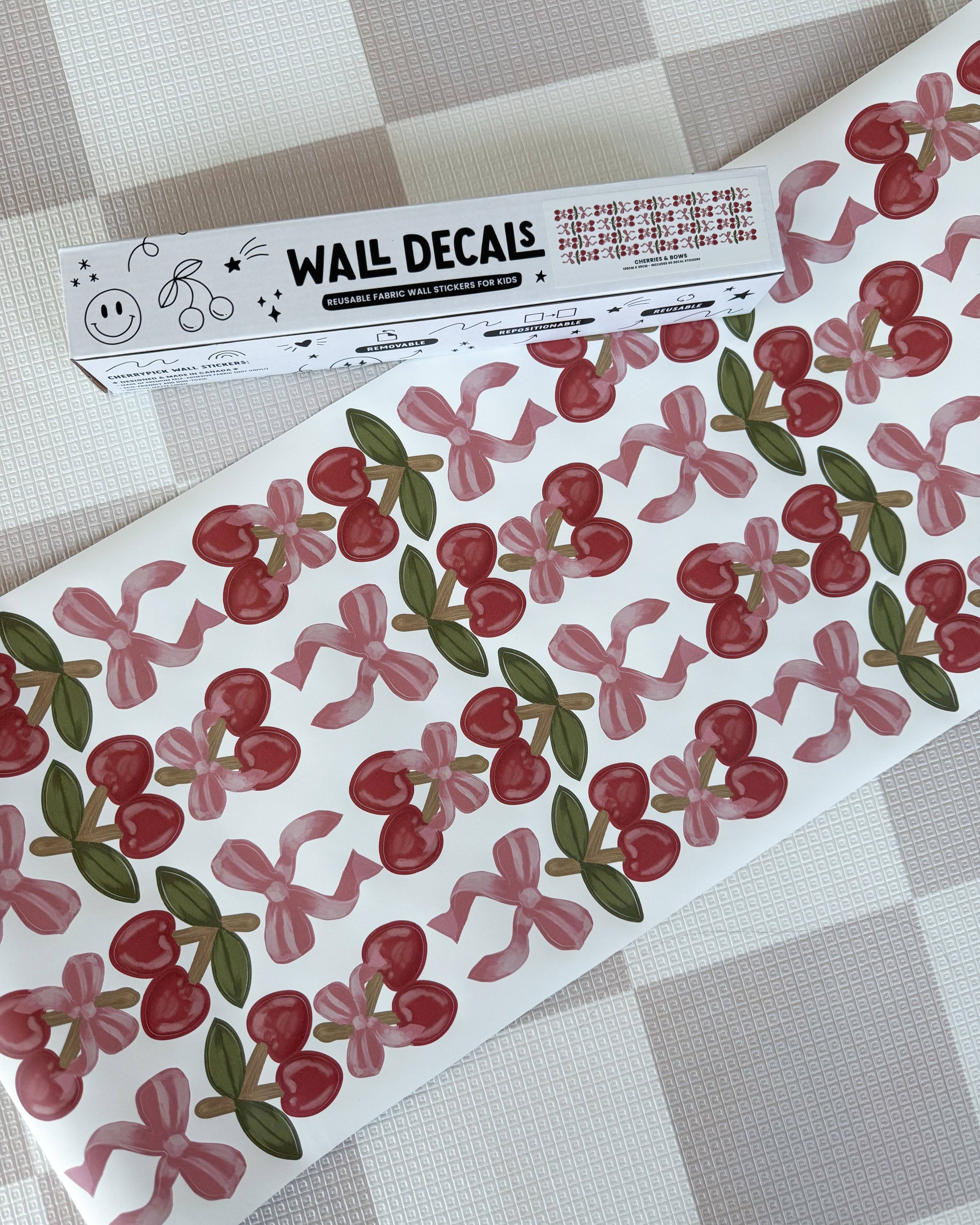 Cherrypick – wholesale Wall decal/stickers – Peel & Stick Fabric Wall Stickers - Cherries & Bows3