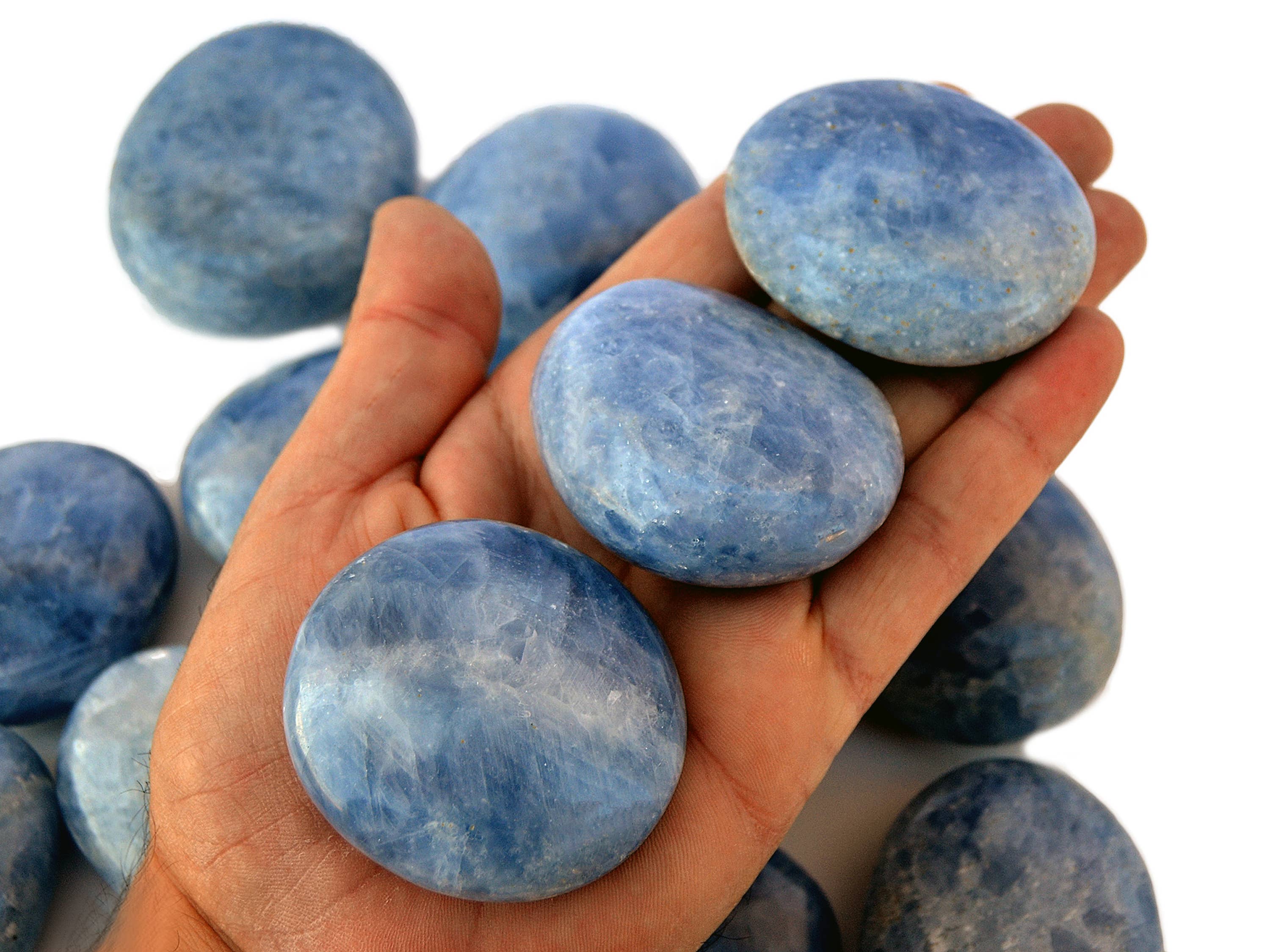 Kaia & Crystals - Wholesale Spiritual Stone/Crystal - Blue Calcite Palm Stone (9-12 Pcs) -  (55mm - 70mm) 1 kg Lot0