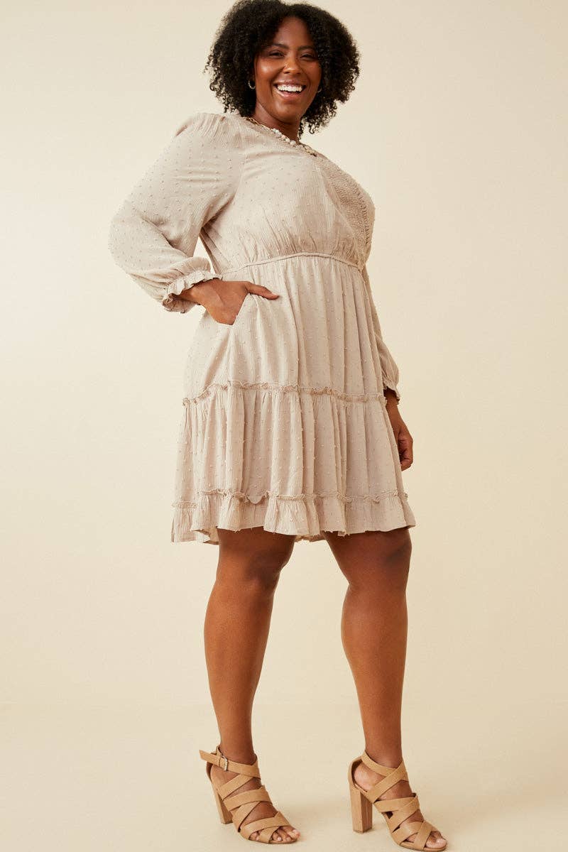 Steen Damesjurk met gesmokte overslag en Zwitserse stippen. voor groothandel op Faire8