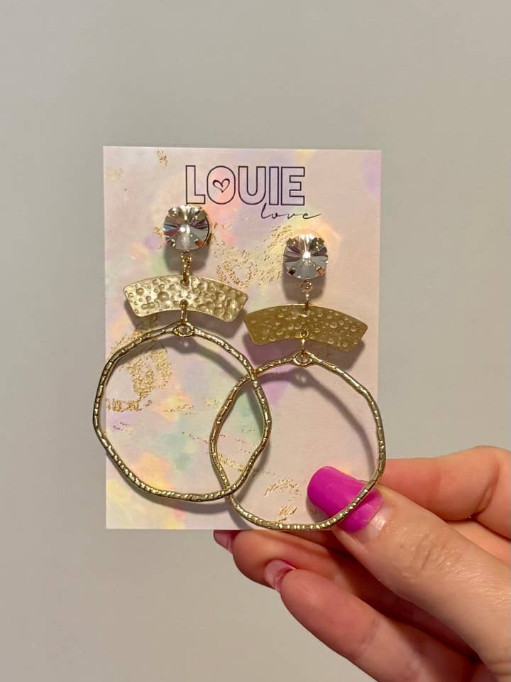 Simple Classic Everyday Gold Modern Rhinestone Earrings for wholesale by Louie Love