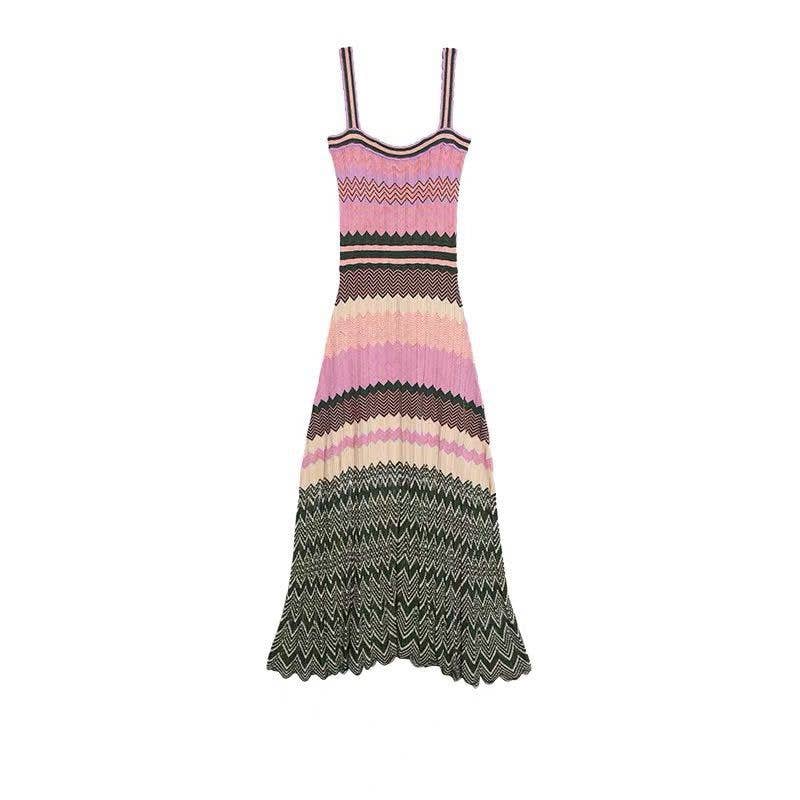 Multi Colored DR331 Retro Pleated Knit Dress - Spring/Summer Chic for wholesale on Faire4