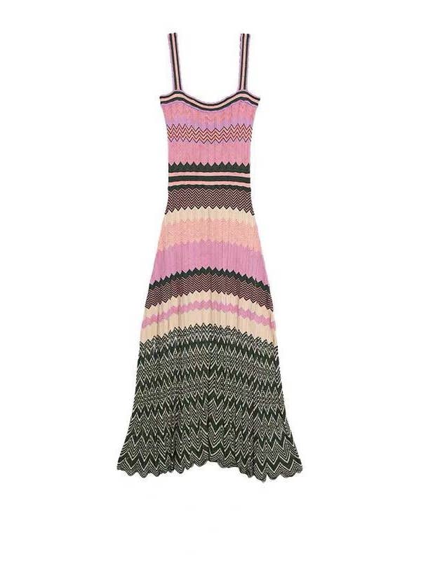 Multi Colored DR331 Retro Pleated Knit Dress - Spring/Summer Chic for wholesale on Faire4