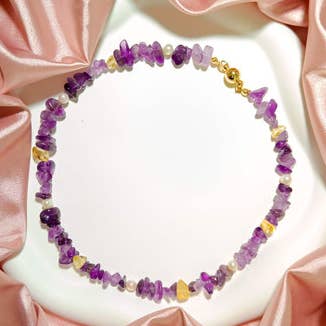 Amethyst and Citrine Gemstone Choker Necklace for wholesale by Pompon La Tulipe