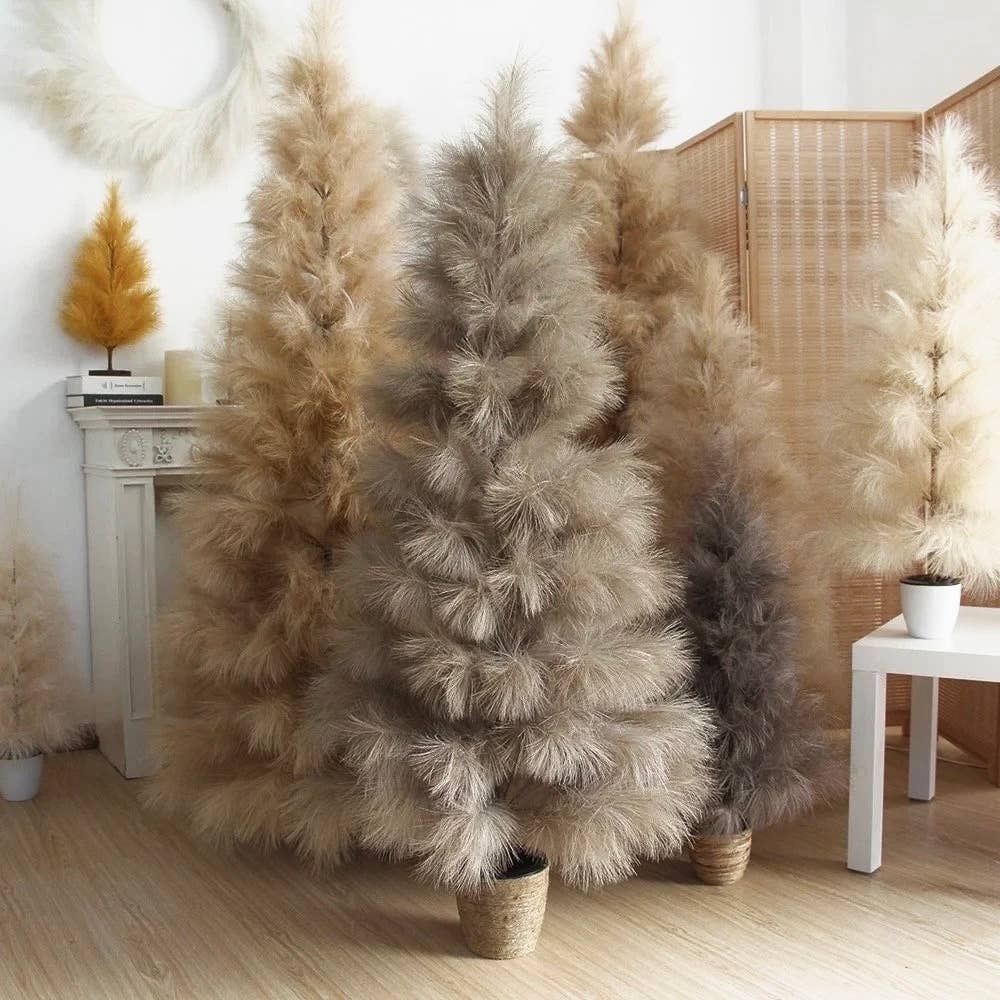 Ash Brown Luxury Faux Botanical Statement Pampas Tree | Designer Decor for wholesale on Faire1