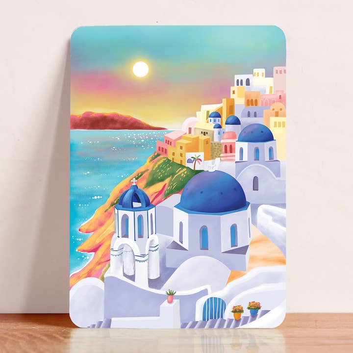 Aniet Illustration - Vente Carte de vœux classique - Carte Santorin Grèce voyages lieux carte postale