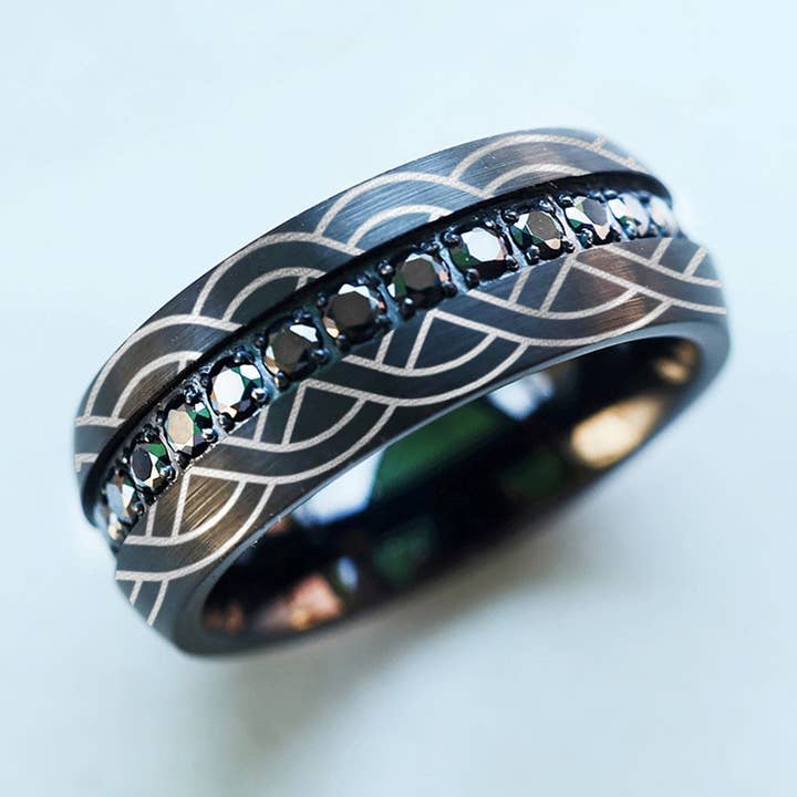 Schwarzer Wolfram-Keltischer-Knoten-Diamantring mm für den Großhandel von Veil