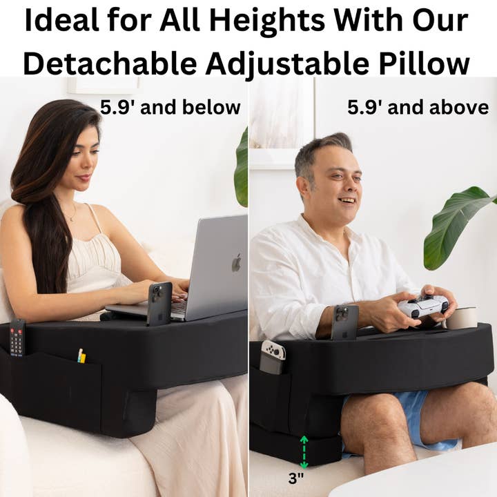 TabCouchCaddy - Wholesale Chair cushion - Reading Pillow for Gaming – Lap Desk & Arm Rest (Black)7