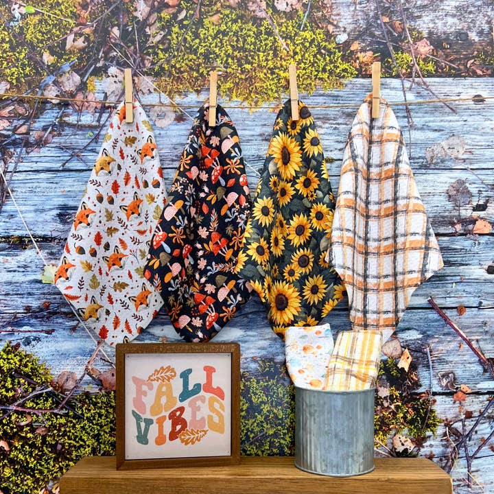 Driftless Studios - Wholesale Tea Towel - Autumn Fox Pattern Waffle Washcloths - Fall Decor