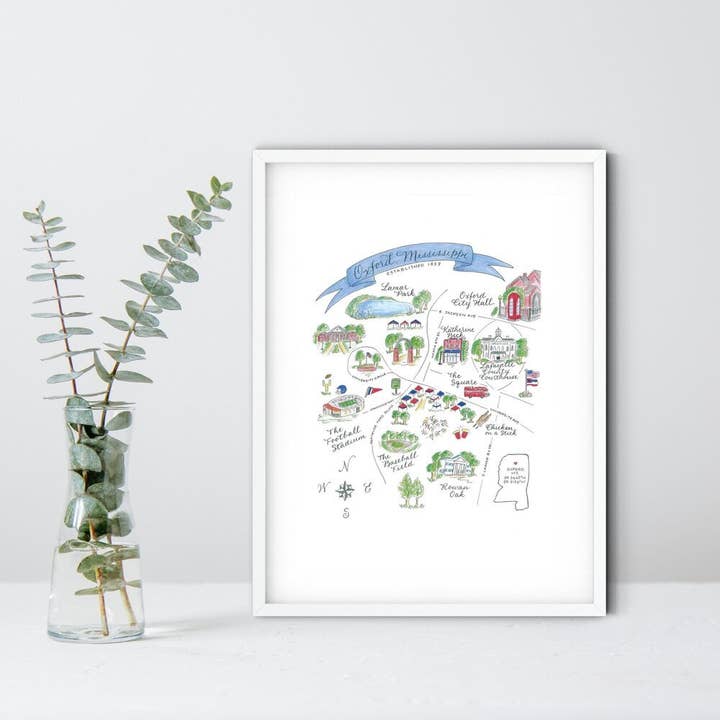 Oxford, Ms Matted Map Print for wholesale by The Write Occasion Calligraphy