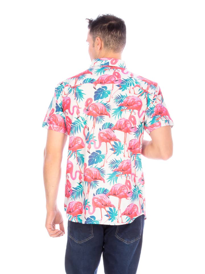 Hawk's Bay - Vente Chemise à col boutonné – homme - Chemise en coton à manches courtes à motif floral hawaïen imprimé pour hommes5