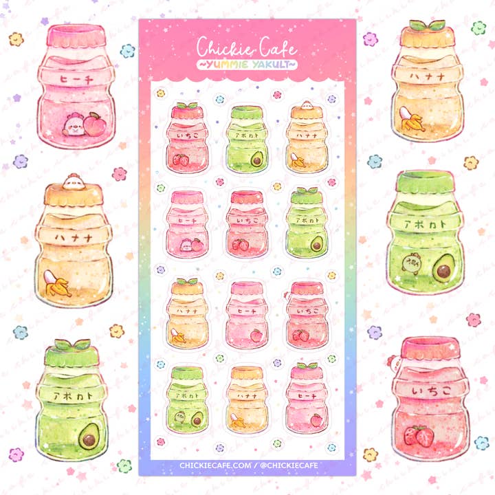 Yummie Yakult Sticker Sheet for wholesale by Chickie Cafe