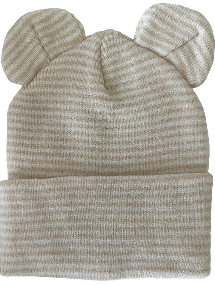 Premier chapeau pour bébé, ours rayé sable/blanc pour la vente par SpearmintLOVE