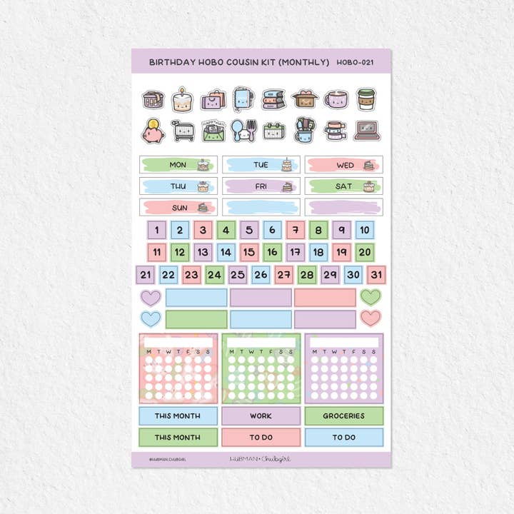 Kit mensile a tema compleanno, cugino Hobonichi per la vendita all'ingrosso da parte di hubmanchubgirl.
