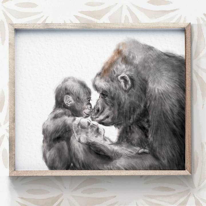 Safari Nursery Wall Decor | Gorilla Mor og Baby Art Print for engroshandel hos Triple Studio